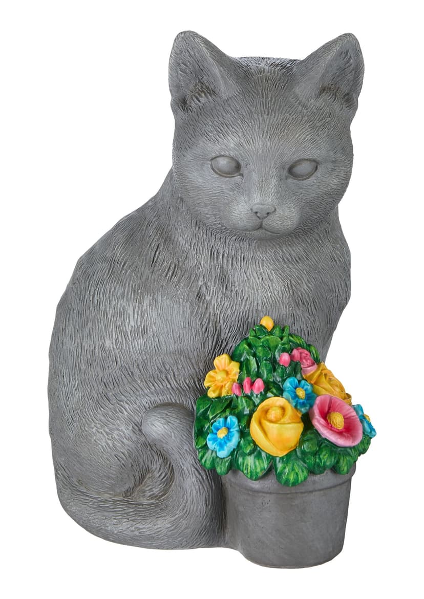 FOR LIVING Heavy Duty Resin Cat Memorial with Flowers, Weather-Resistant