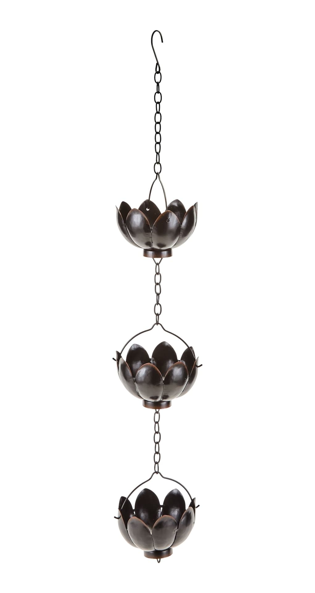 FOR LIVING Outdoor Rustic Rain Chain with 3 Cups, Matte Black