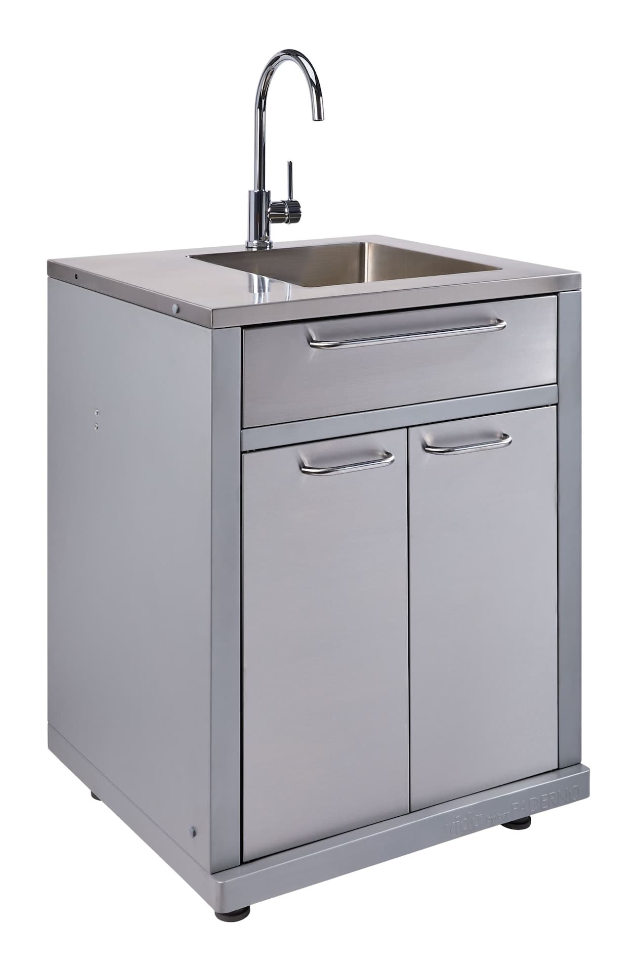 Vida by PADERNO Modular Stainless Steel Outdoor Kitchen Sink & Cabinet with Faucet & Flip-Down Tray, Grey, 27-in