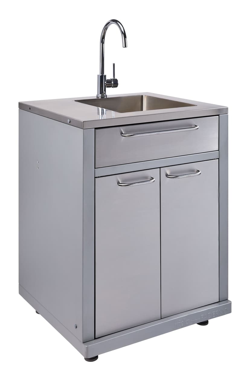 Vida by PADERNO Modular Stainless Steel Outdoor Kitchen Sink & Cabinet with Faucet & Flip-Down Tray, Grey, 27-in