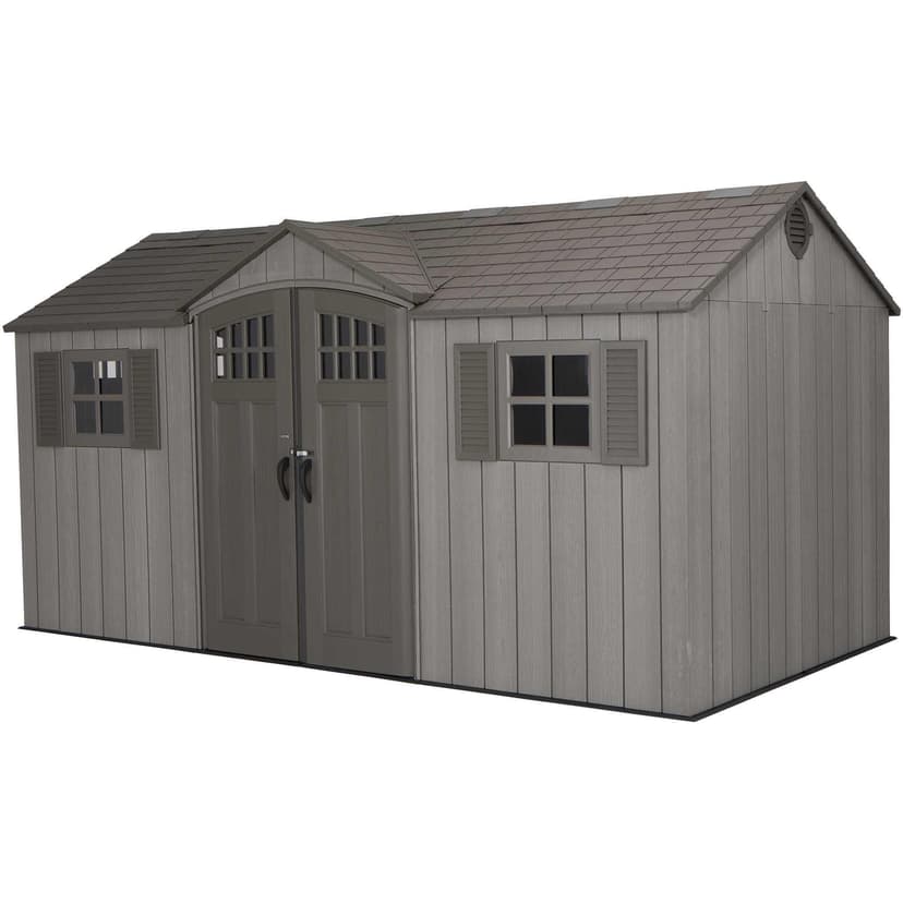 Lifetime Outdoor Storage Shed with Dual Side Entry, Dark Grey Roughcut, 15 x 8-ft