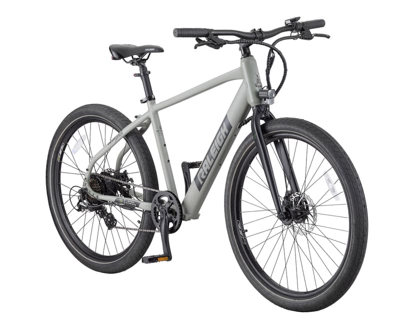 Raleigh Transit Urban Electric Bike with 7-Speed Microshift Shifting System, 27.5-in, Grey