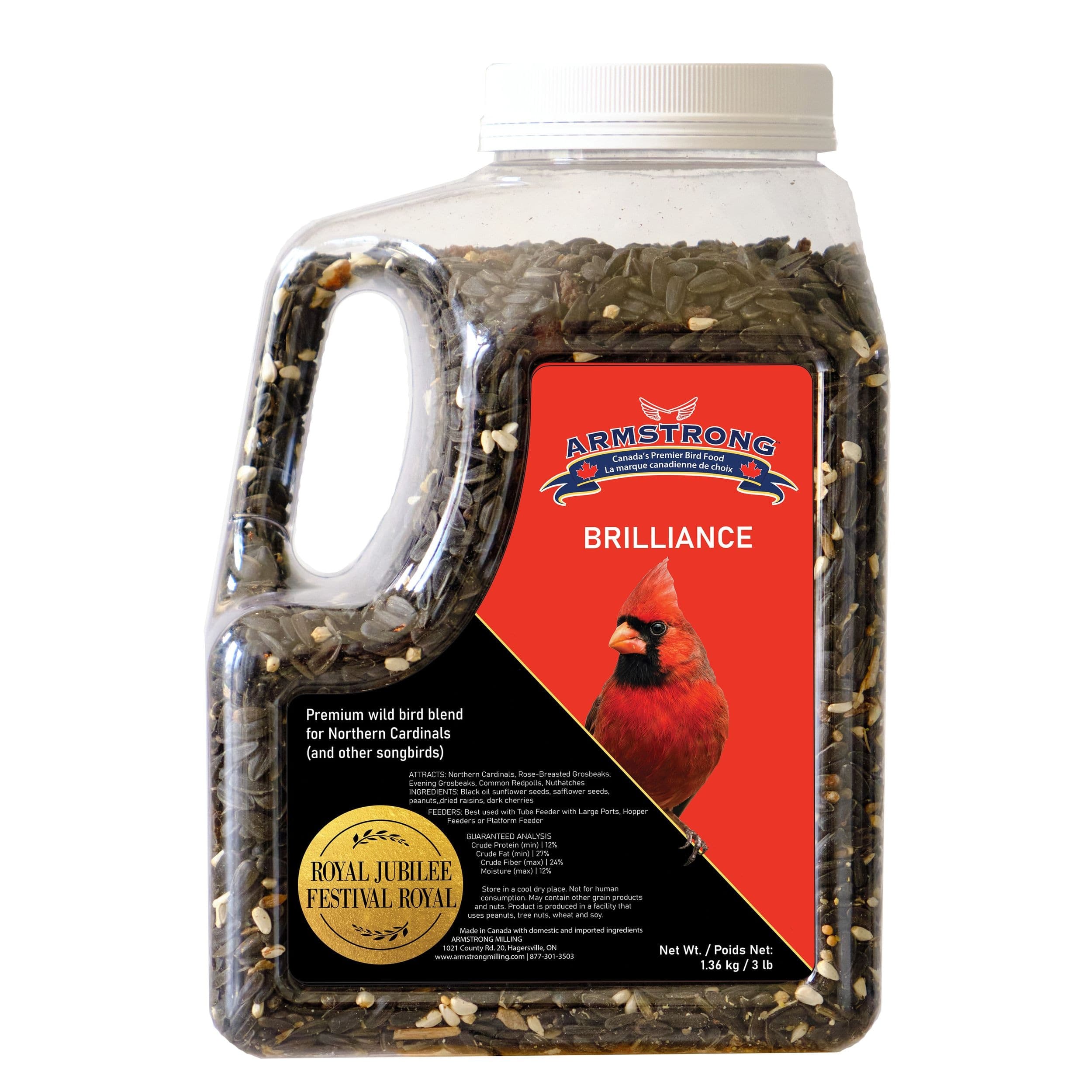 Armstrong Royal Jubilee Brilliance Premium Wild Bird Food Blend Jug for Northern Cardinals, 1.36-kg