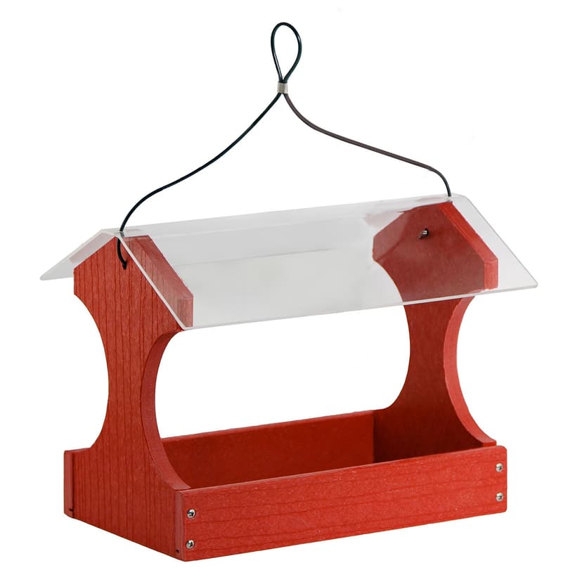 Recycled Red Hanging Plastic Fly-Thru Bird Feeder