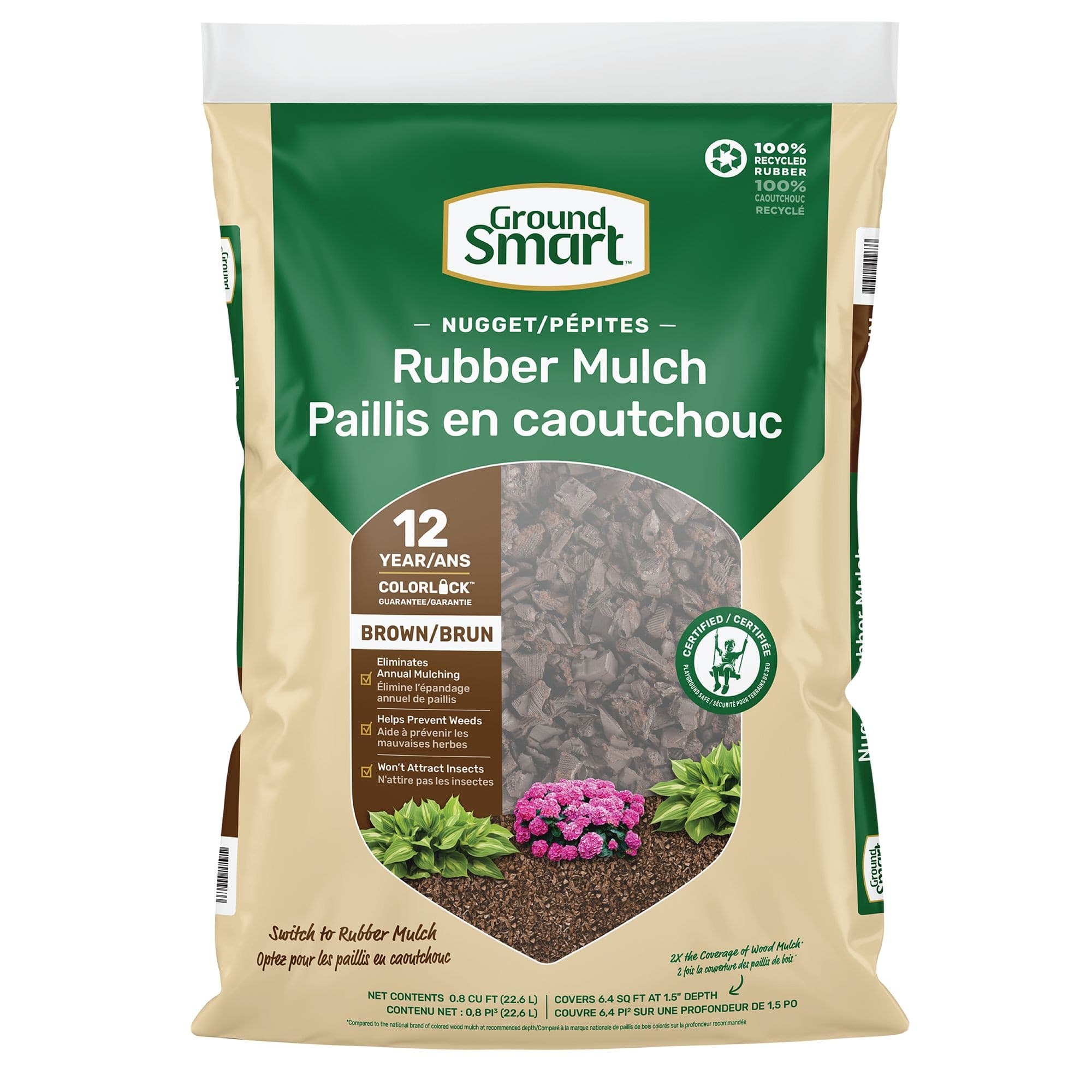 GroundSmart™ Mocha Brown Rubber Mulch, 22.6-L