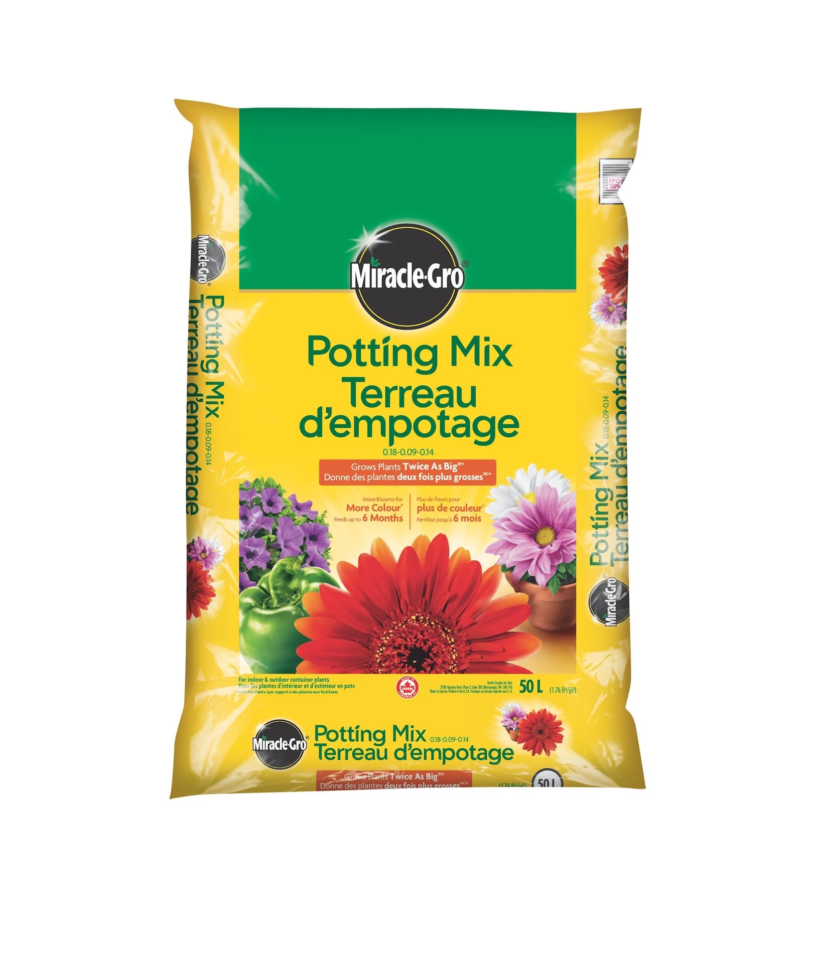 Miracle-Gro® Indoor Outdoor Potting Soil Mix, 0.18-0.09-0.14, 50-L