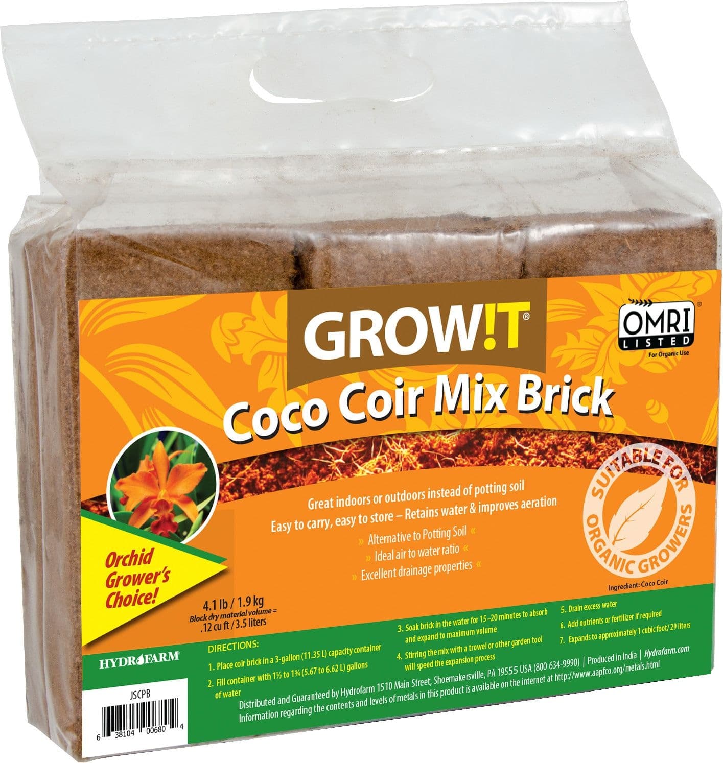 GROWIT Coco Coir Mix Brick, 650-g, 3-pk