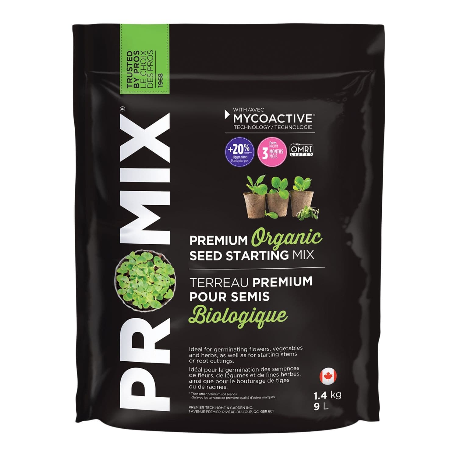 PRO-MIX Organic Seed Starting Mix, Growth +, MYCOACTIVE, 9-L