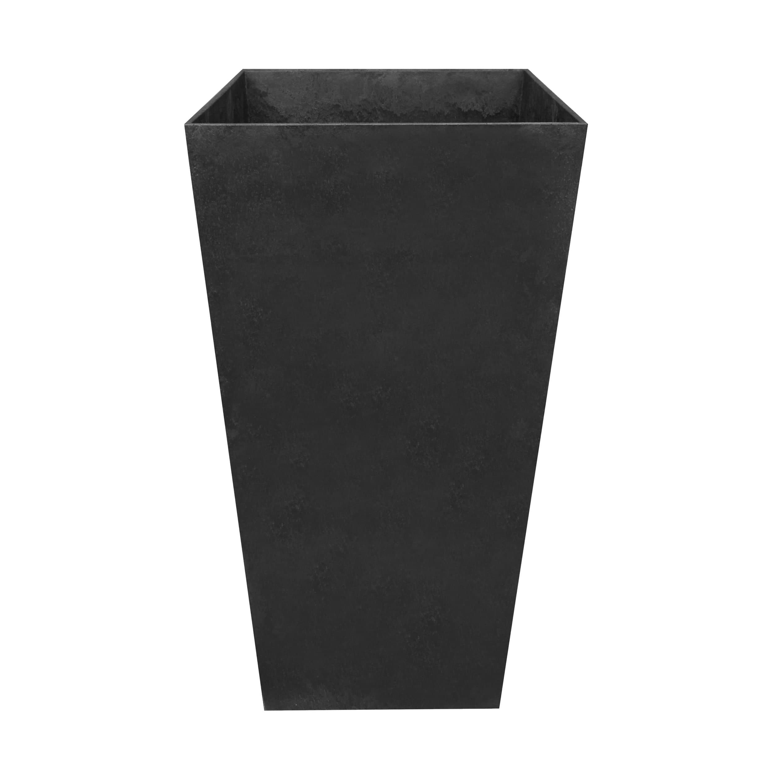 Algreen Aventis Self-Watering Square Outdoor Planter with Saucer Tray, 13-in W x 28-in H x 13-in D, Black