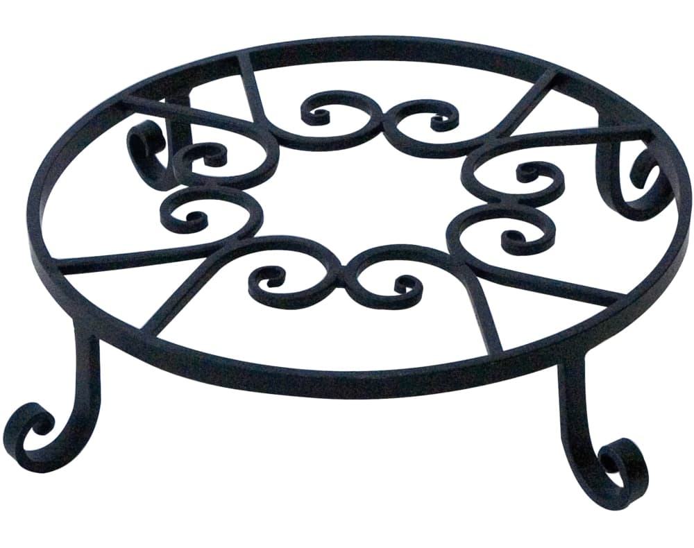Forged Metal Potted Plant Stand, Decorative Pot Trivet, 10-in, Black