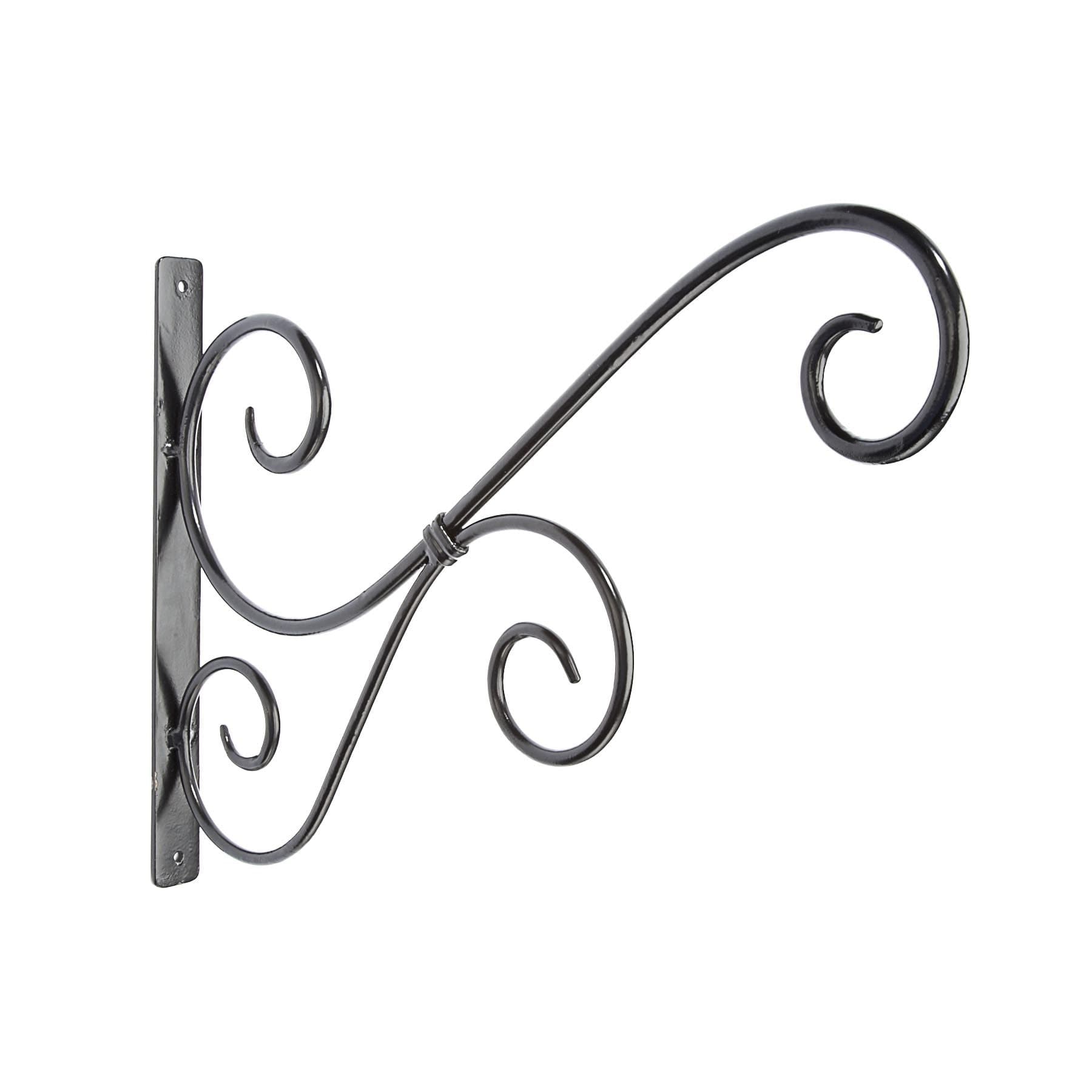 Wall Hanging Metal Plant Scroll Hook/Bracket For Hanging Basket Planters, 15-in, Black