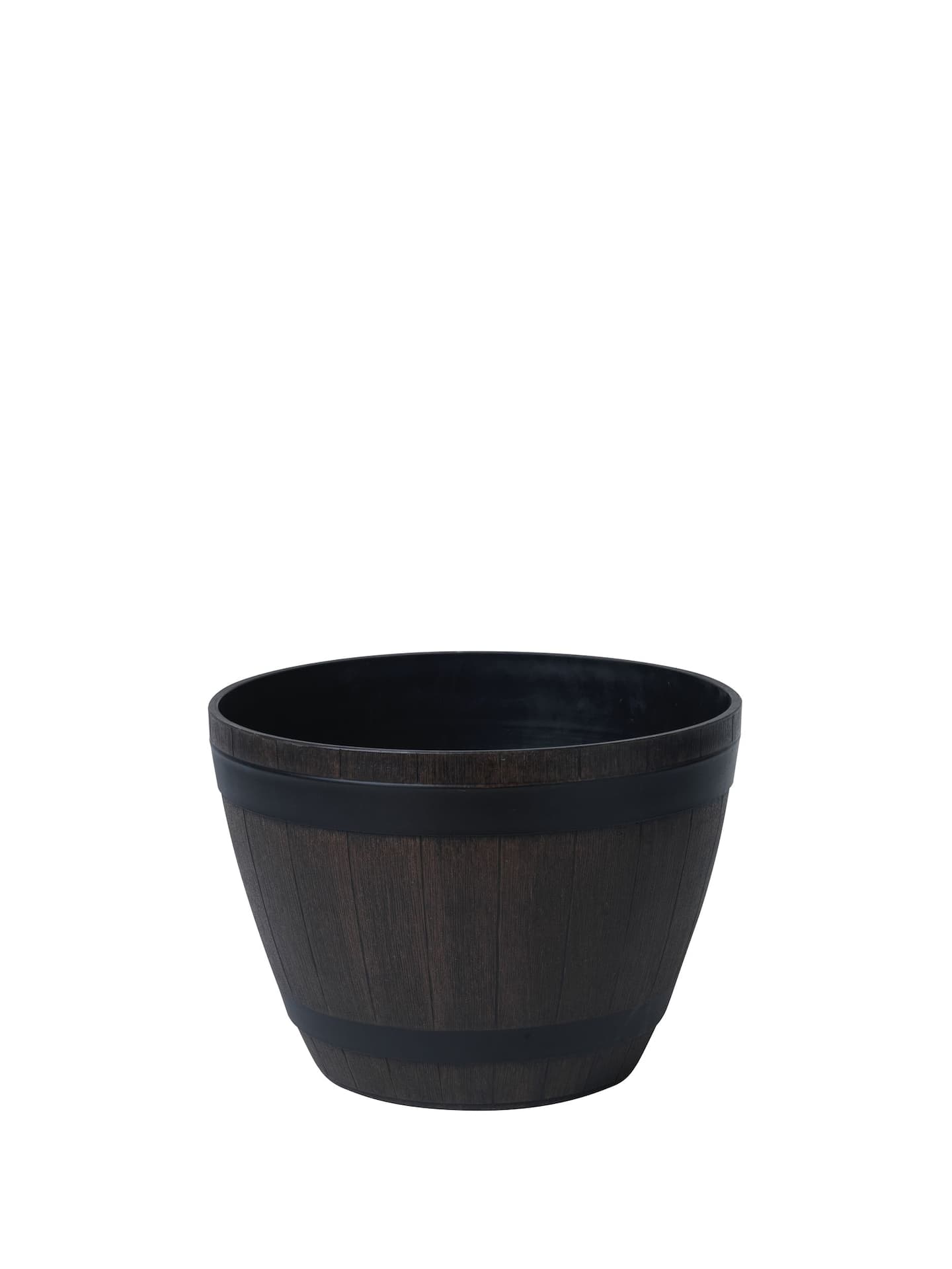 Southern Patio Wine Barrel Round Planter, 18-in W x 13-in H x 18-in D, Kentucky Walnut