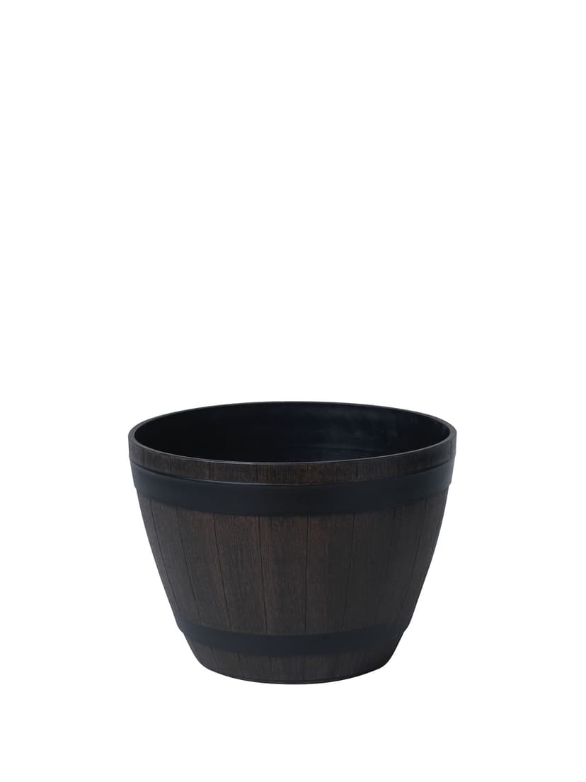 Southern Patio Wine Barrel Round Planter, 18-in W x 13-in H x 18-in D, Kentucky Walnut