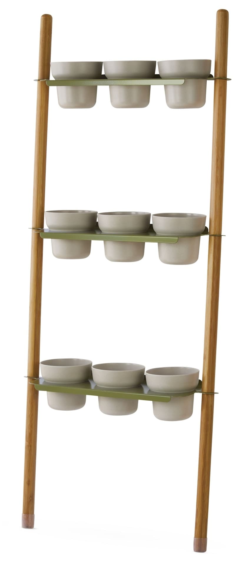 CANVAS Ladder Plant Stand with 9 Pots, Wood, Green