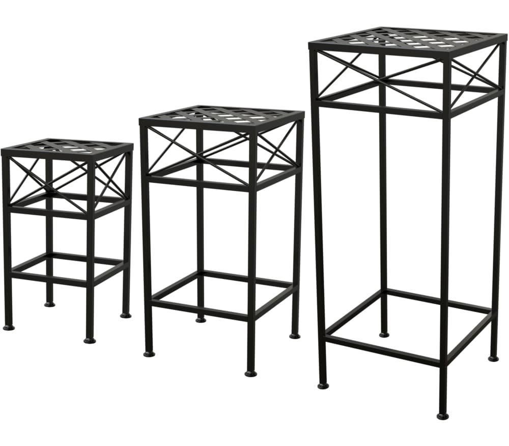 Panacea Square Tall Metal Nested Plant Stands, 3-pc, Black