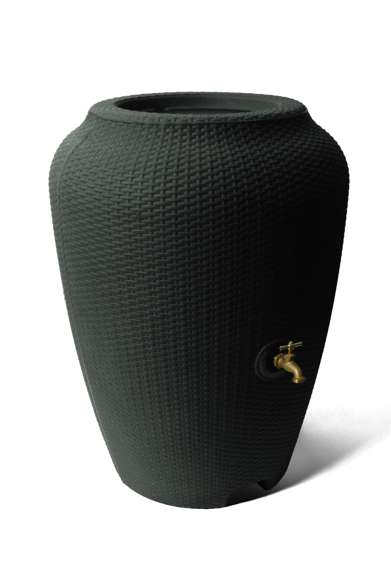Algreen Wicker Rain Barrel, Black, 50-Gal