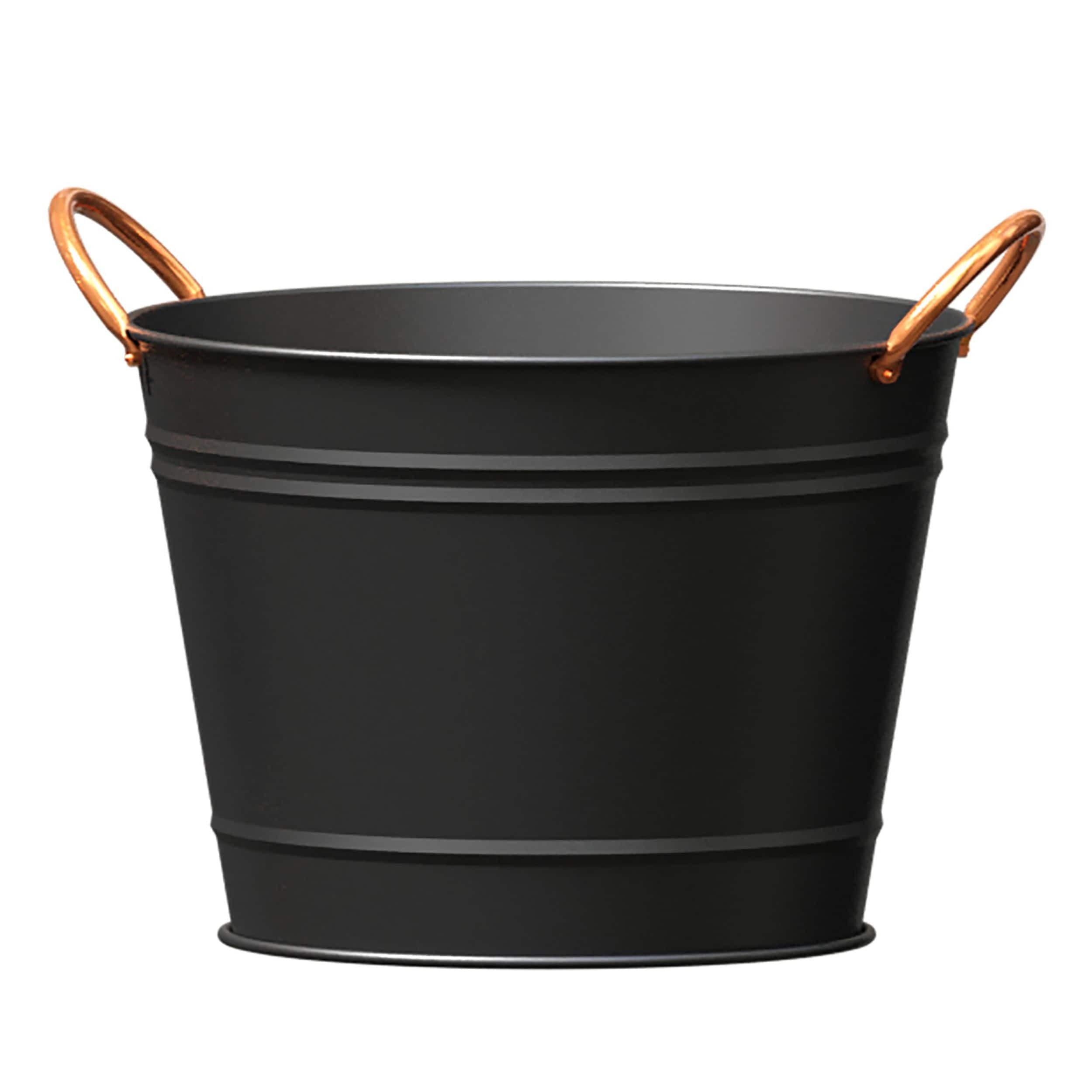 Panacea 14-in Washtub Planter with Copper Handles, Matte Black
