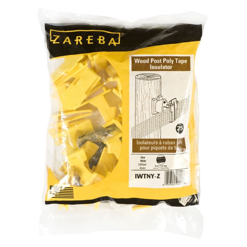 Zareba Yellow Poly Tape Wood Post Insulator with Tape Holder, 25-pk
