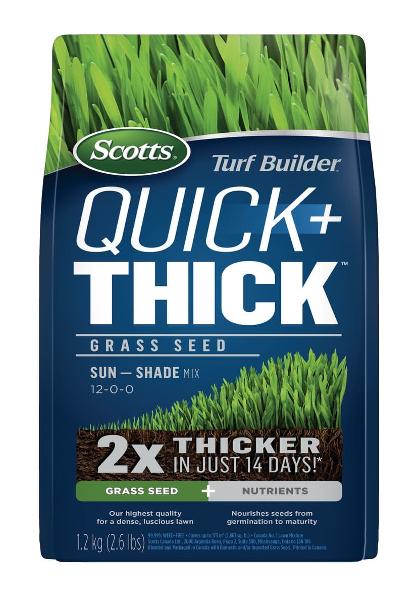 Scotts Turf Builder Quick + Thick™ Sun—Shade Grass Seed & Fertilizer Mix, 1.2-kg