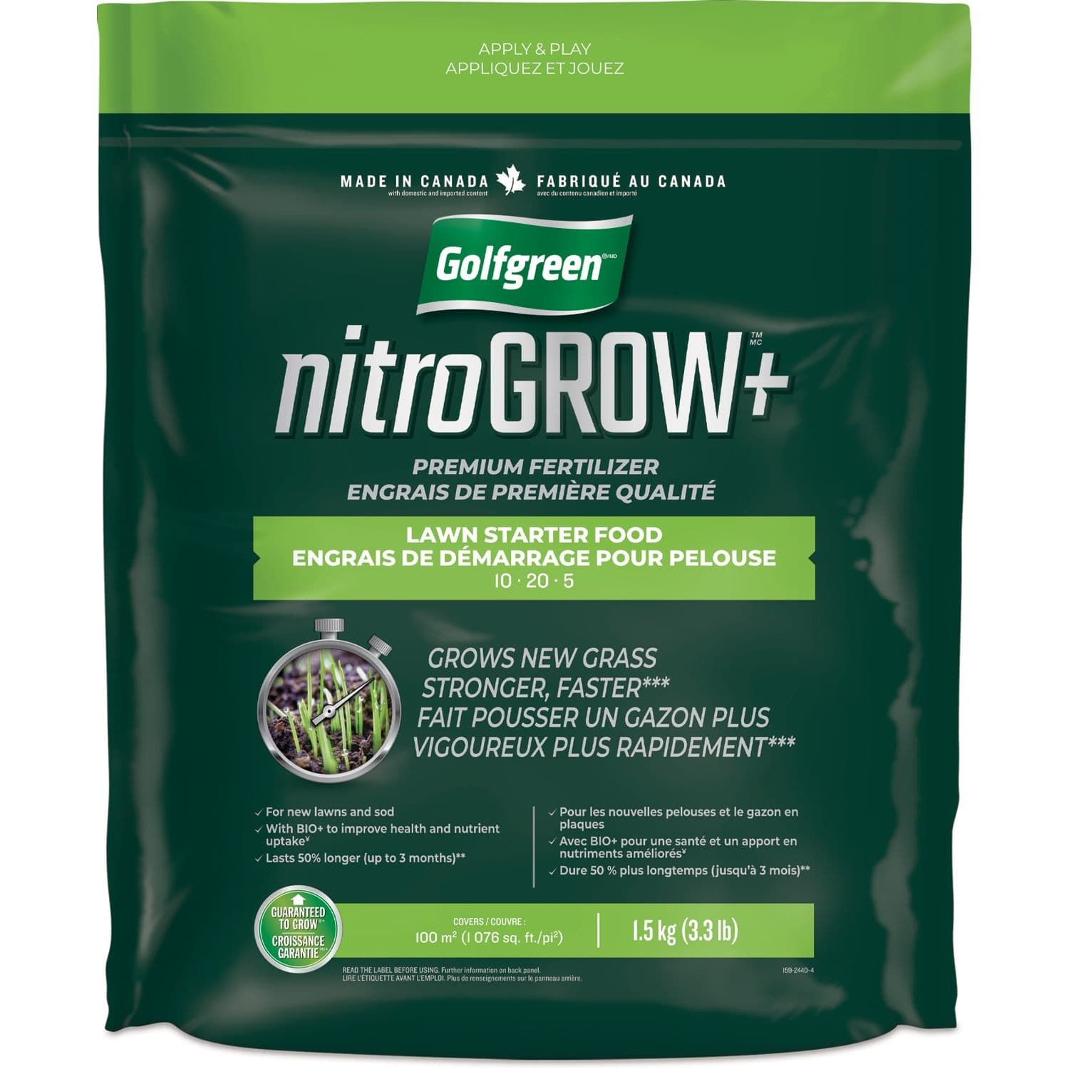 Golfgreen® Nitrogrow+™ Lawn Starter Premium Fertilizer,10-20-05, 1.5-kg