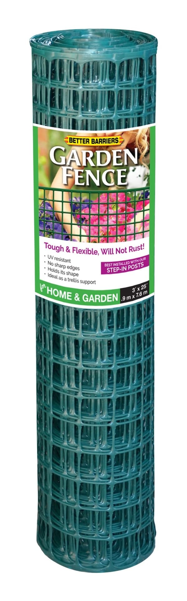 Quest Better Barriers Garden Fence, Animal Barrier, 3 x 25-ft (0.9 x 7.6 m), Green