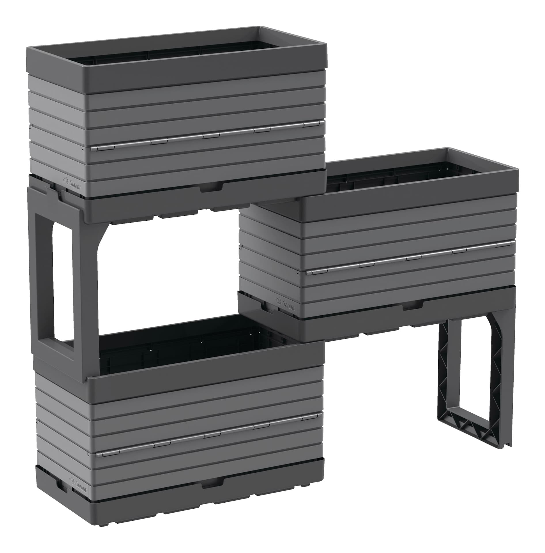 Botanica Indoor & Outdoor Modular Raised Garden Bed Planter Kit, 3 Planters & 2 Legs, Grey