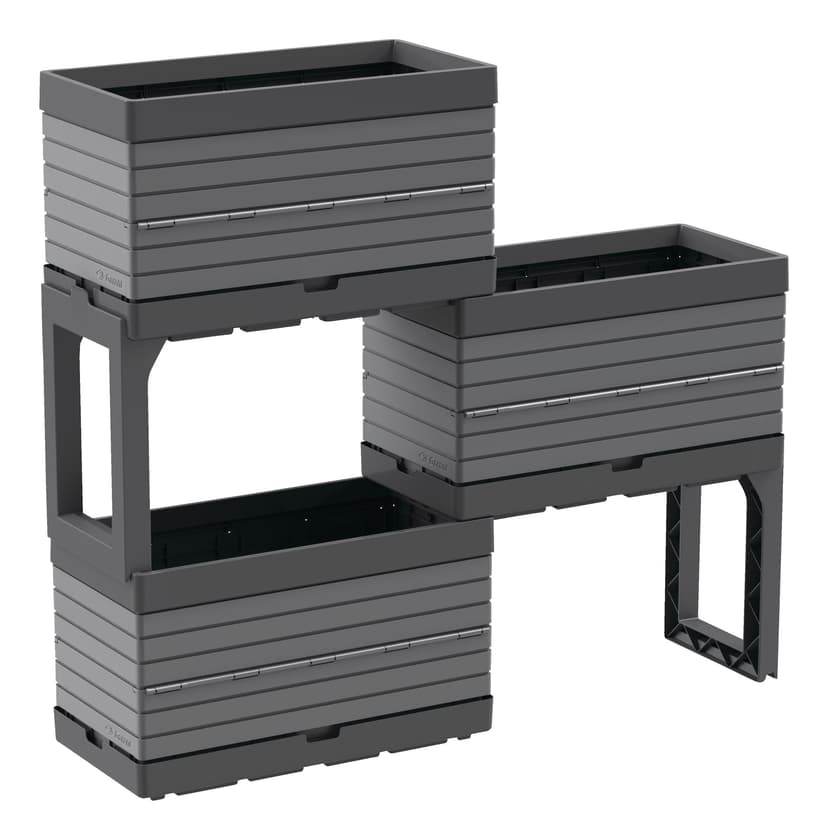 Botanica Indoor & Outdoor Modular Raised Garden Bed Planter Kit, 3 Planters & 2 Legs, Grey