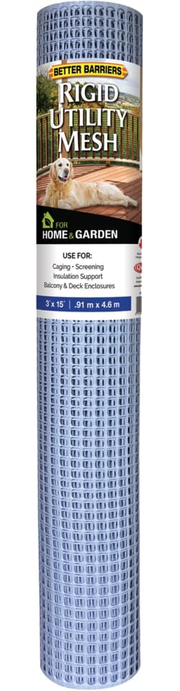 Quest Better Barriers Plastic Rigid Utility Mesh, Hardware Cloth, 3 x15-ft (0.9 x 4.5 m), Silver