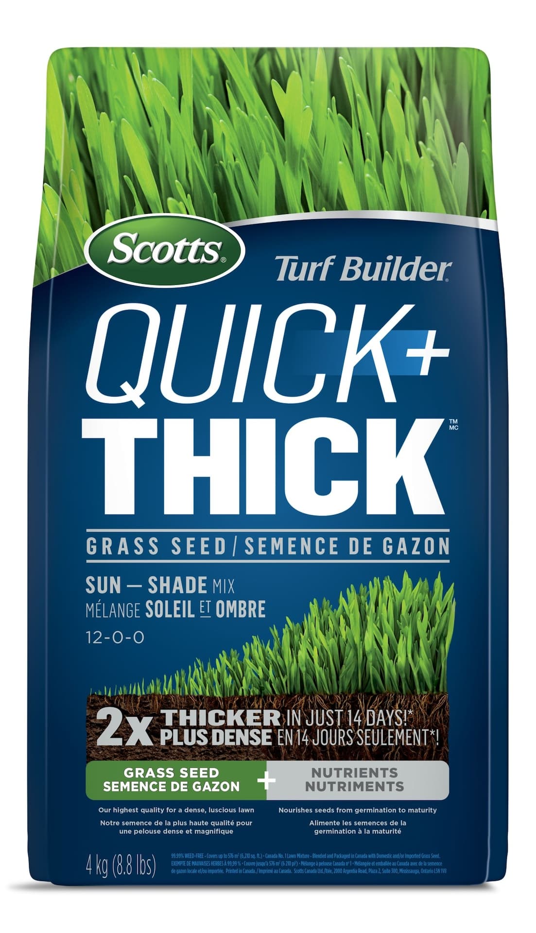 Scotts Turf Builder Quick + Thick™ Sun—Shade Grass Seed & Fertilizer Mix, 4-kg