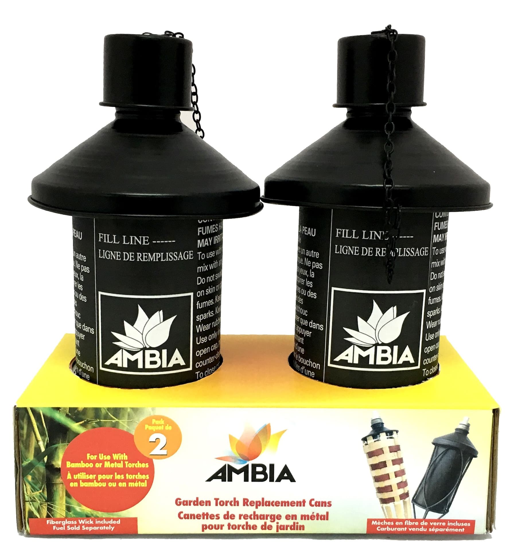 Ambia Metal Tiki Torch Replacement Cans, 2-pk
