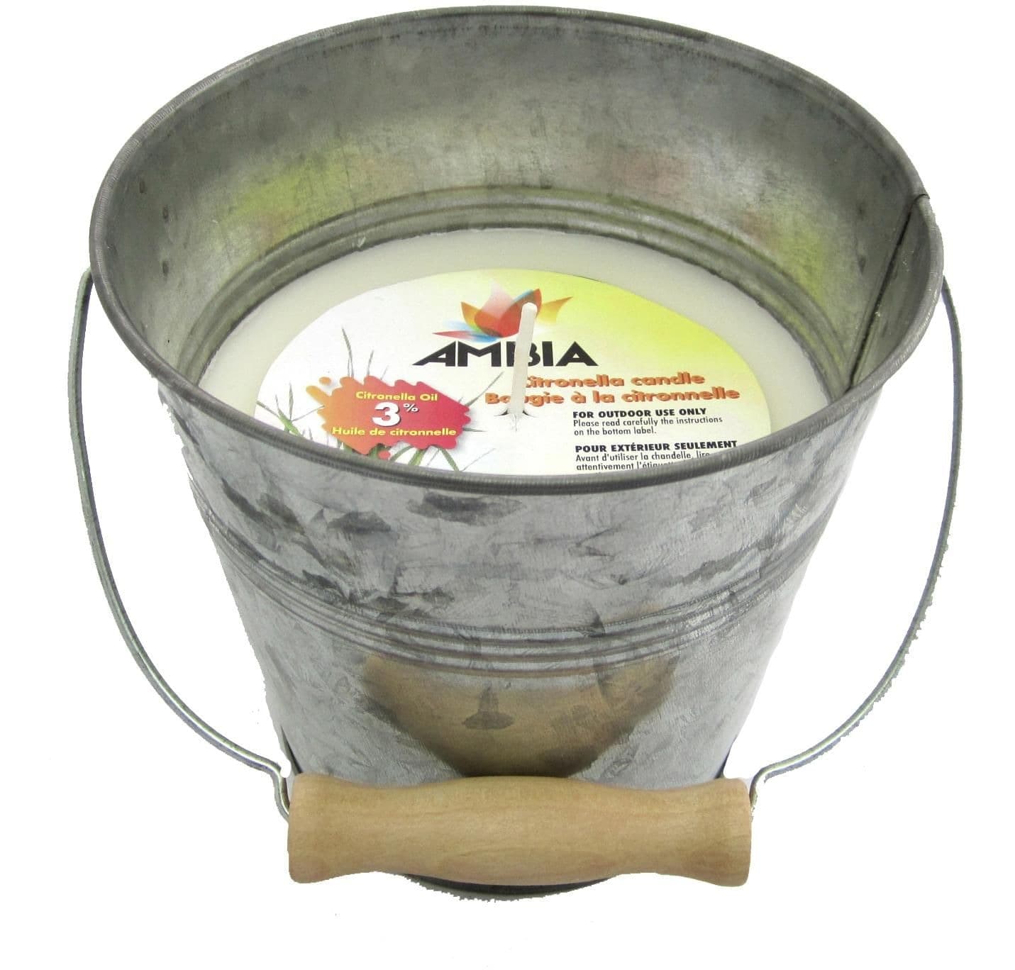 Ambia Galvanized Citronella Mosquito/Insect Repellent Candle Bucket with Wood Handles