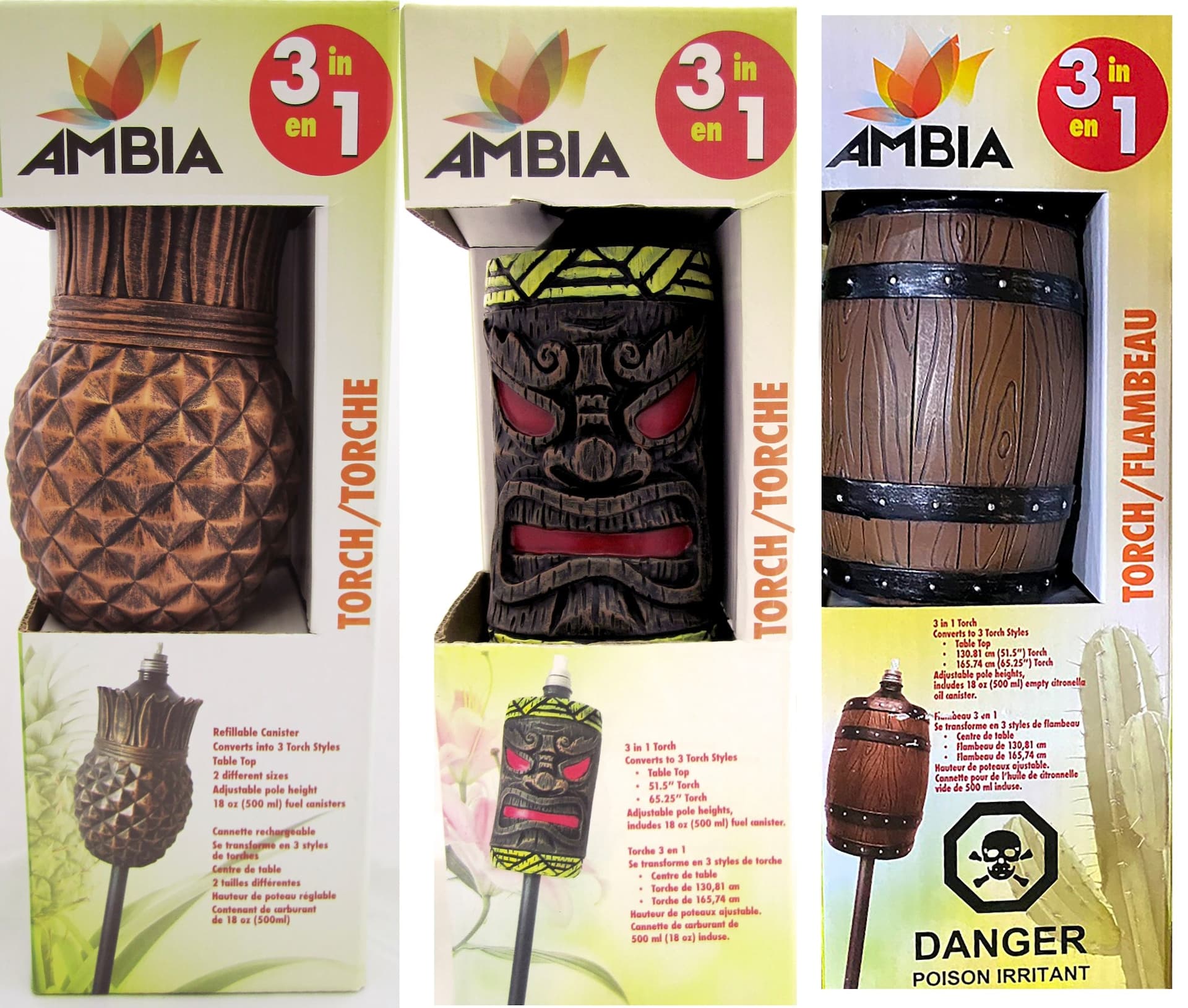 Ambia 3-in-1 Adjustable Citronella Resin Mosquito/Insect Repellent Torch, Assorted