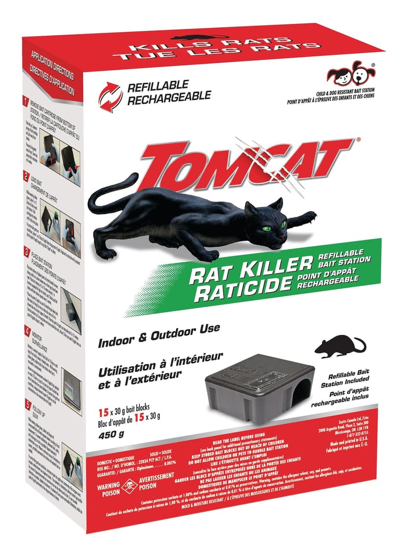 Tomcat Indoor/Outdoor Refillable Rat Killer Bait Station, Child Resistant, 15-pk