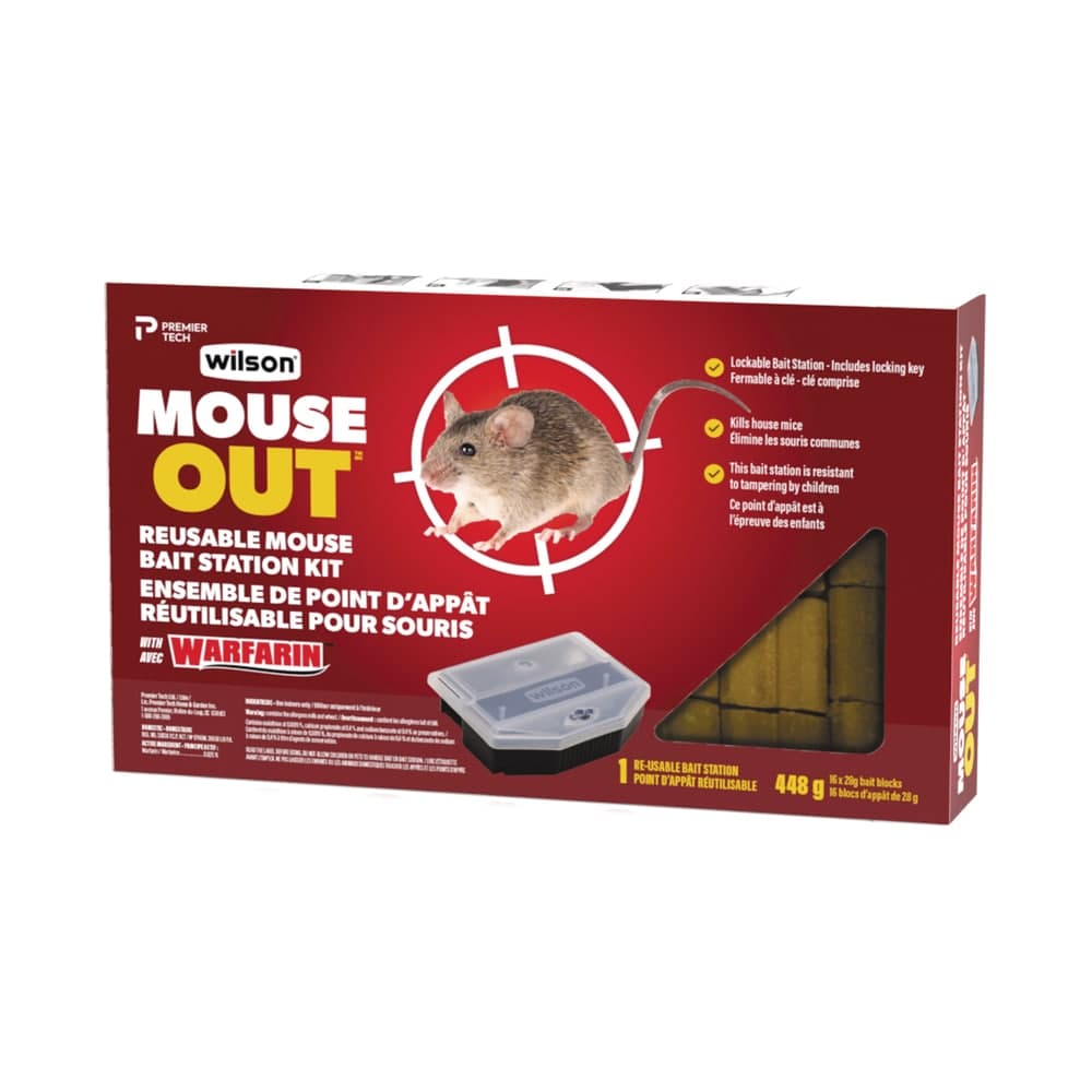 Wilson MouseOut Indoor Reusable Mouse Poison Bait Station Kit, with Warfarin, 16-pk