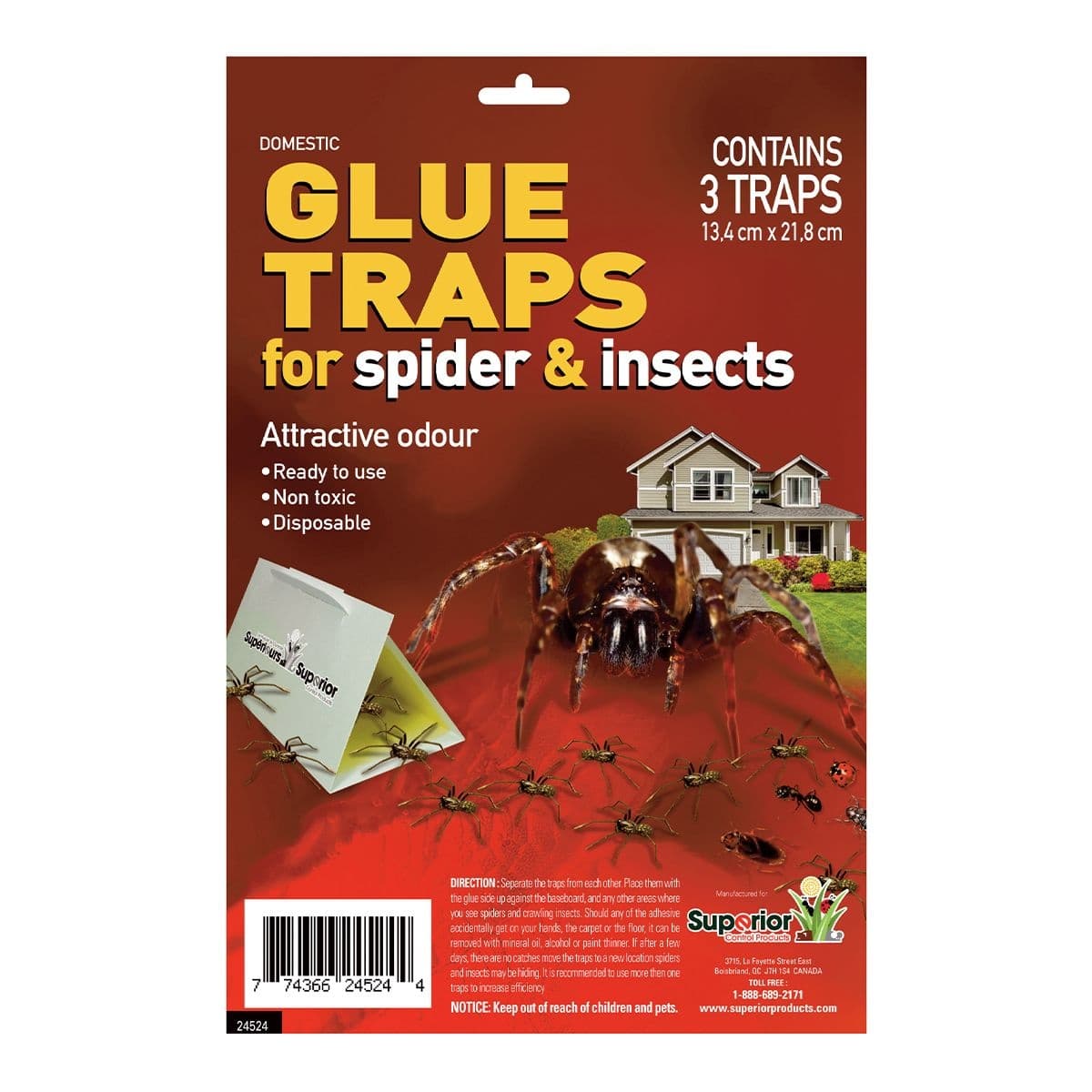 Superior Spider and Insect Glue Traps, Ready to Use, 3-pk