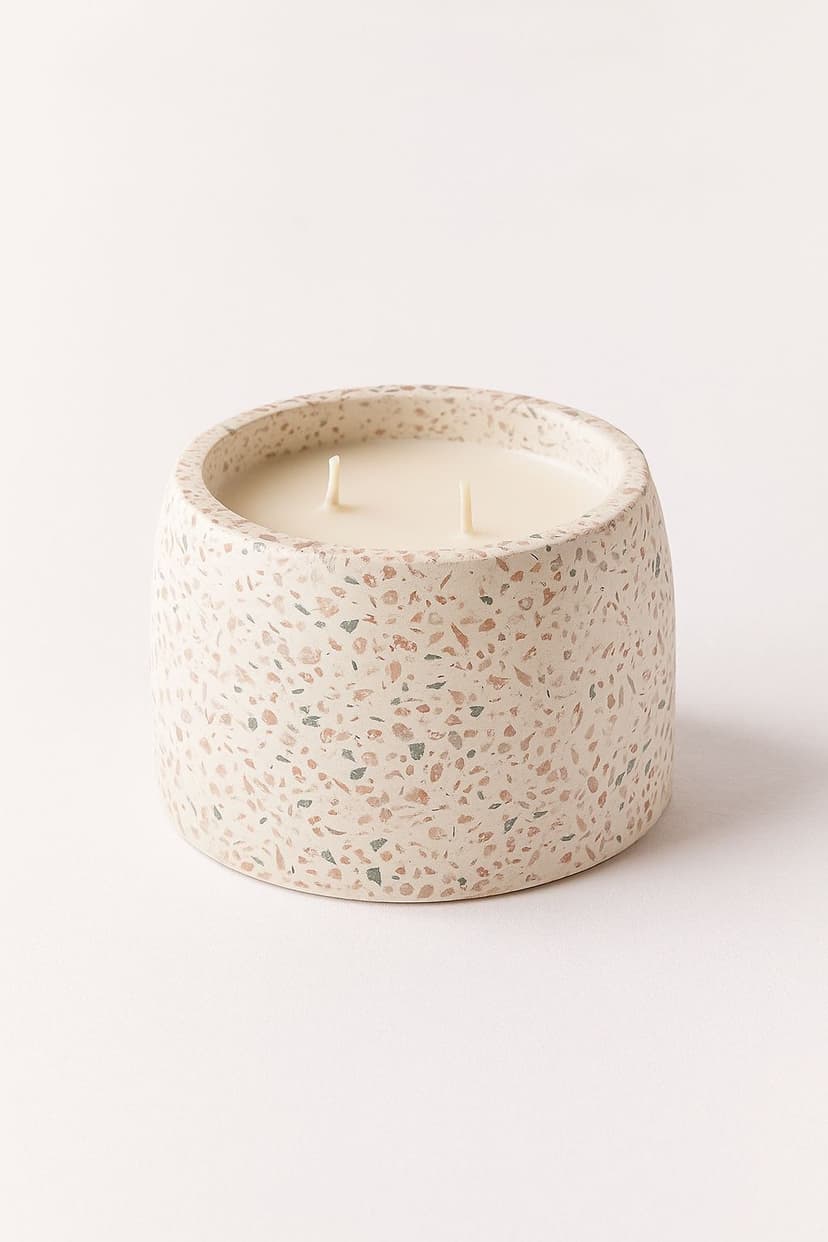Citronella Round White Terrazzo Candle, 3-Wick