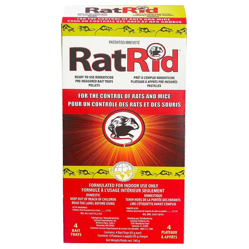 RatRid Indoor Ready-to-Use Pre-Measured Rat & Mouse Bait Trays, Non-Toxic, 4-pk