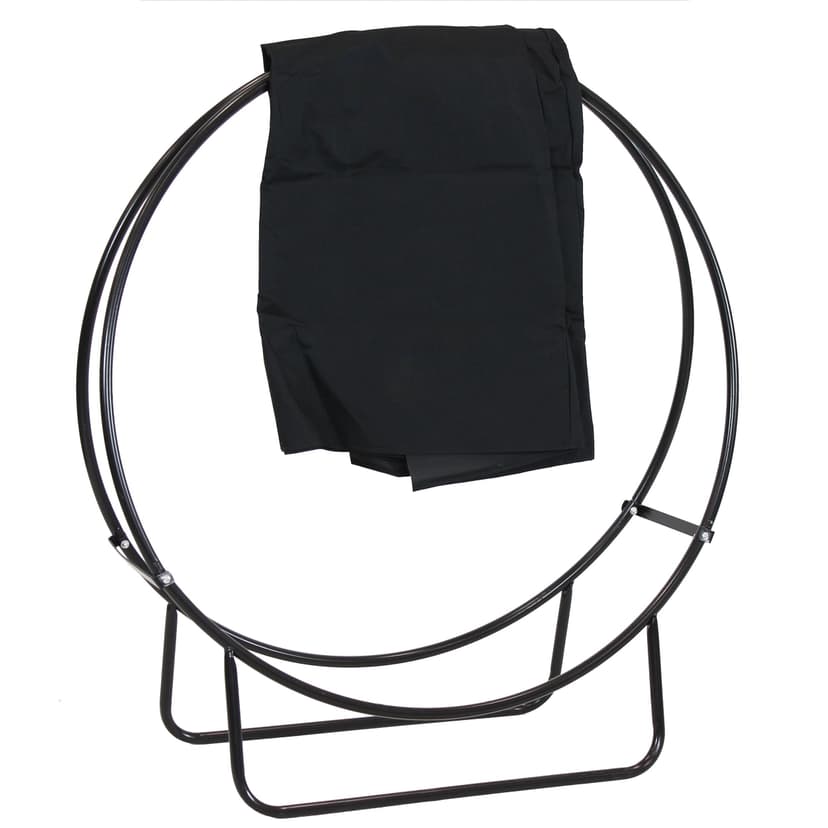 Sunnydaze Black Steel Firewood Log Hoop with Cover, 40-in