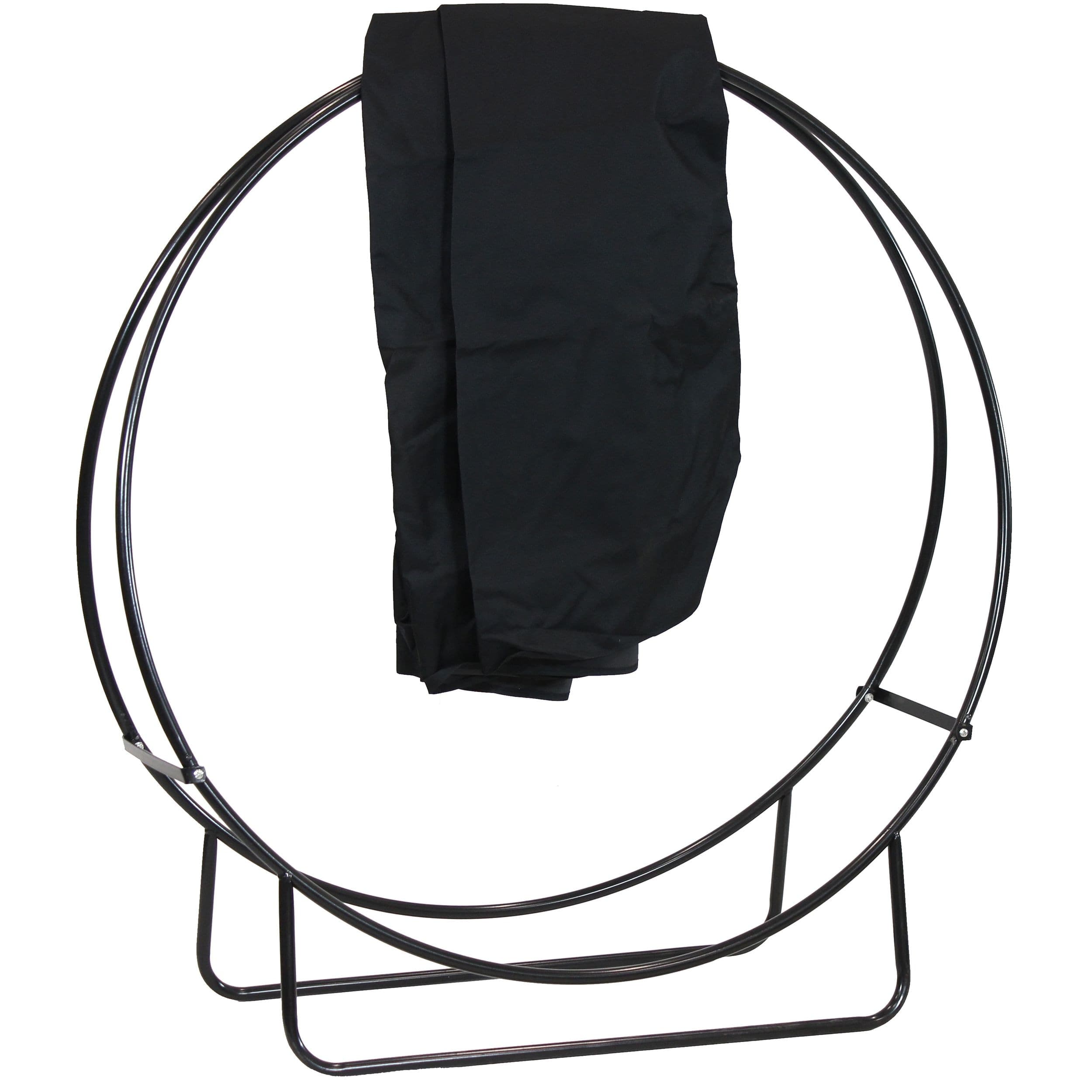Sunnydaze Black Steel Firewood Log Hoop with Cover, 48-in