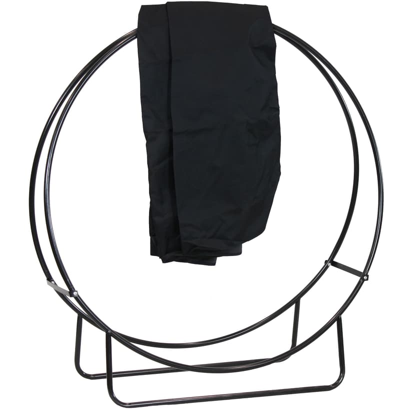 Sunnydaze Black Steel Firewood Log Hoop with Cover, 48-in
