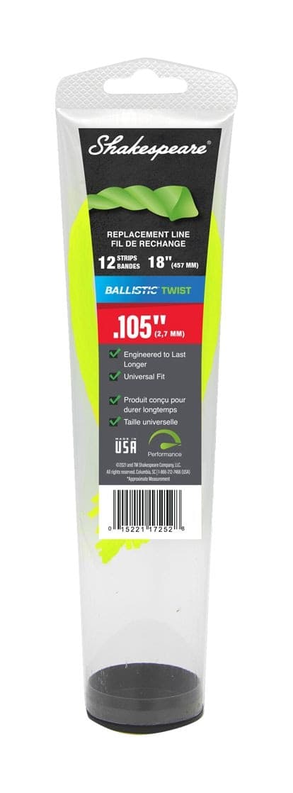 Shakespeare Ballistic Twist Universal Pre-Cut Trimmer Line Strips, 12-pk, 0.105-in