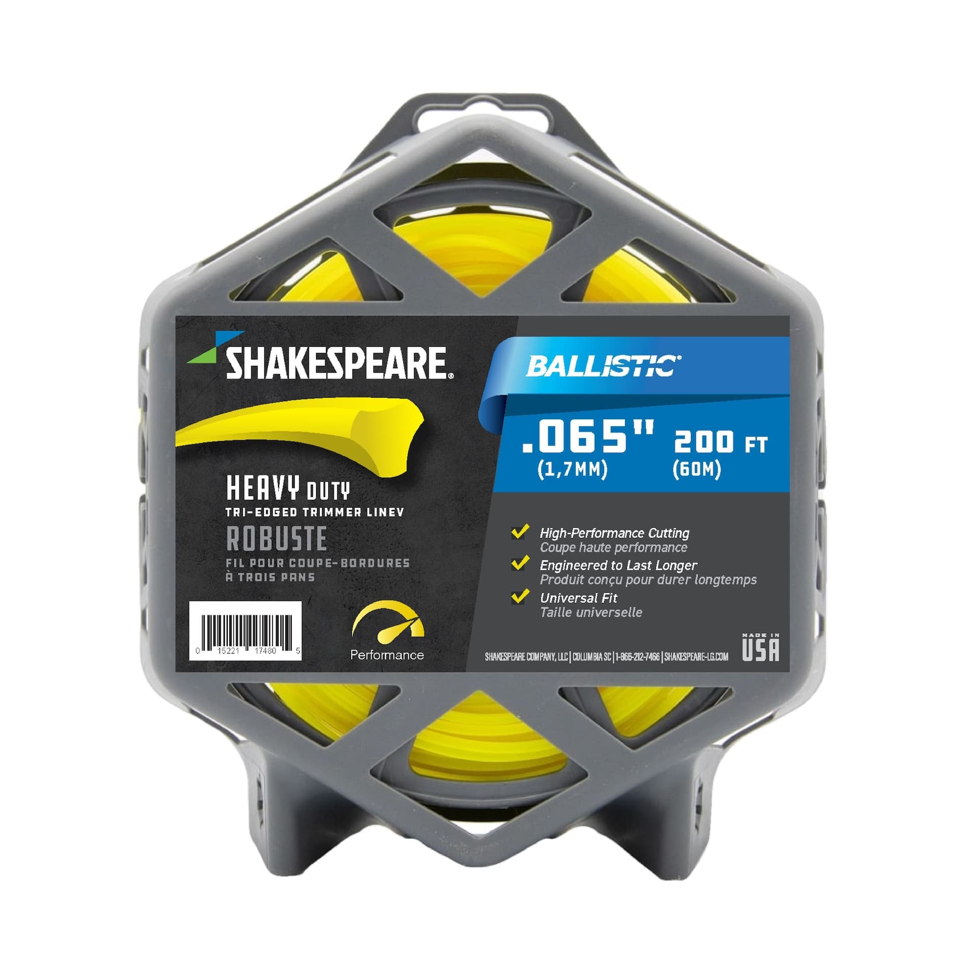 Shakespeare Ballistic Heavy-Duty Tri-Edged Trimmer Line, 0.065-in x 200-ft