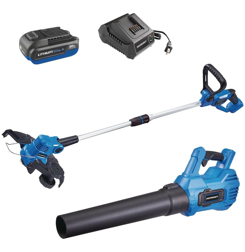 Mastercraft 20V Cordless 12" String Trimmer and 370CFM Blower Combo Kit with PWR POD 2 Ah Battery and Charger