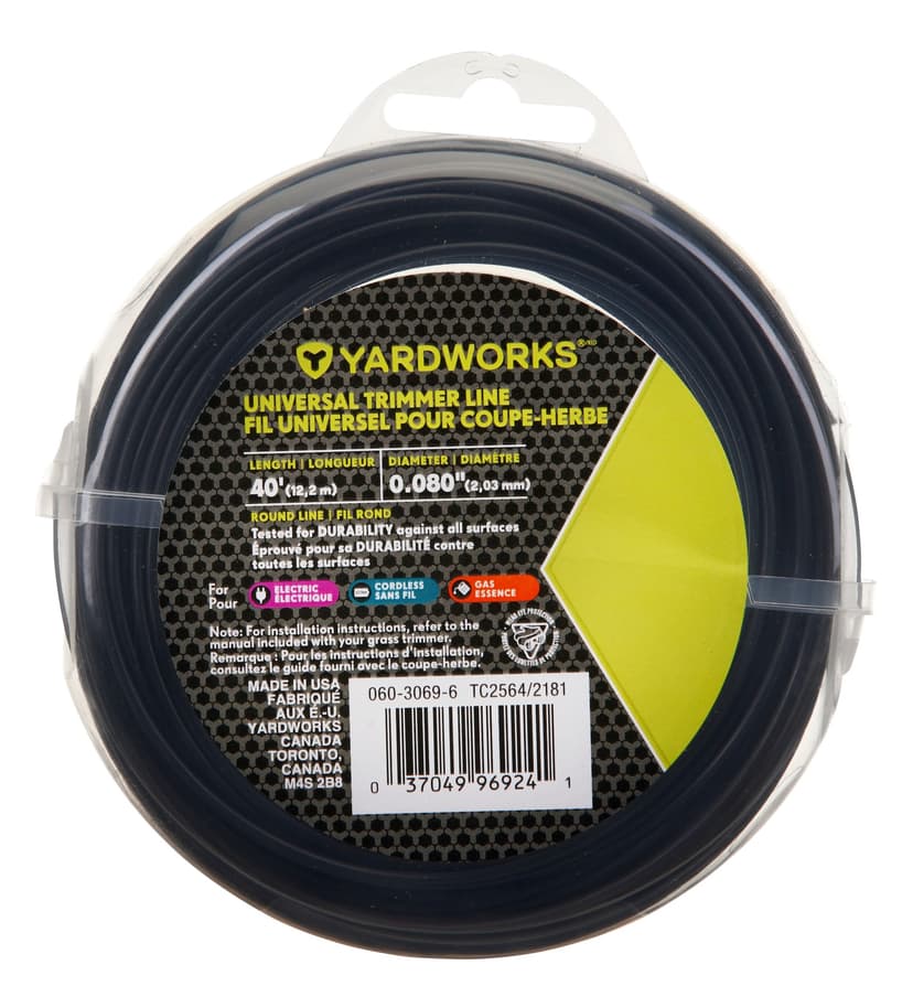 Yardworks Round Trimmer Line 0.080"X40', Black