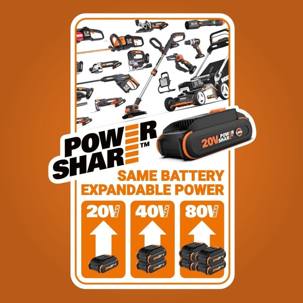 WORX WG801.9 20V Power Share™ 2-in-1 Cordless Shear & Shrubber Trimmer, 4-in & 8-in, Tool Only