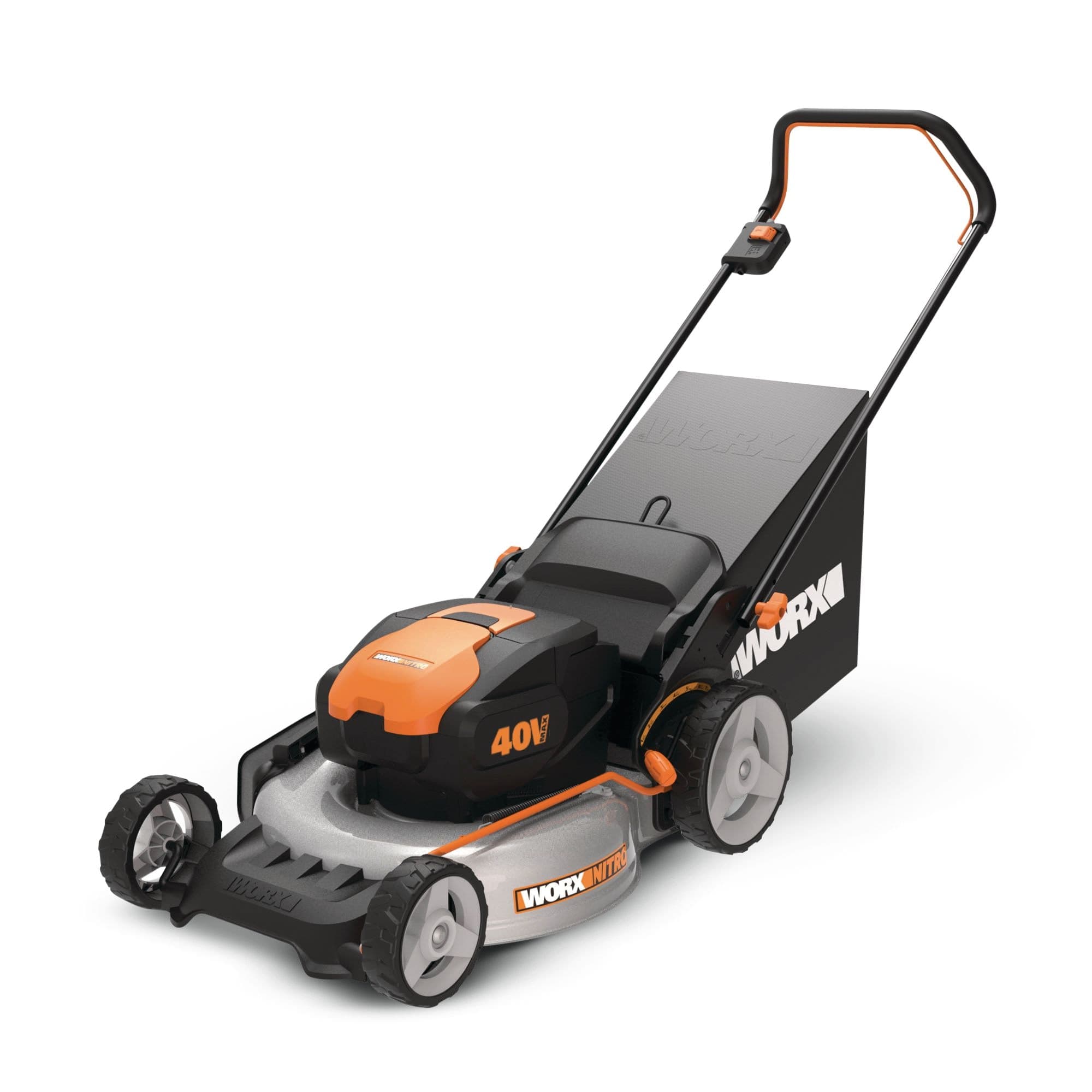 WORX Nitro 3-in-1 2x20V 5Ah Battery Cordless Brushed Walk Behind Push Lawn Mower, 20-in