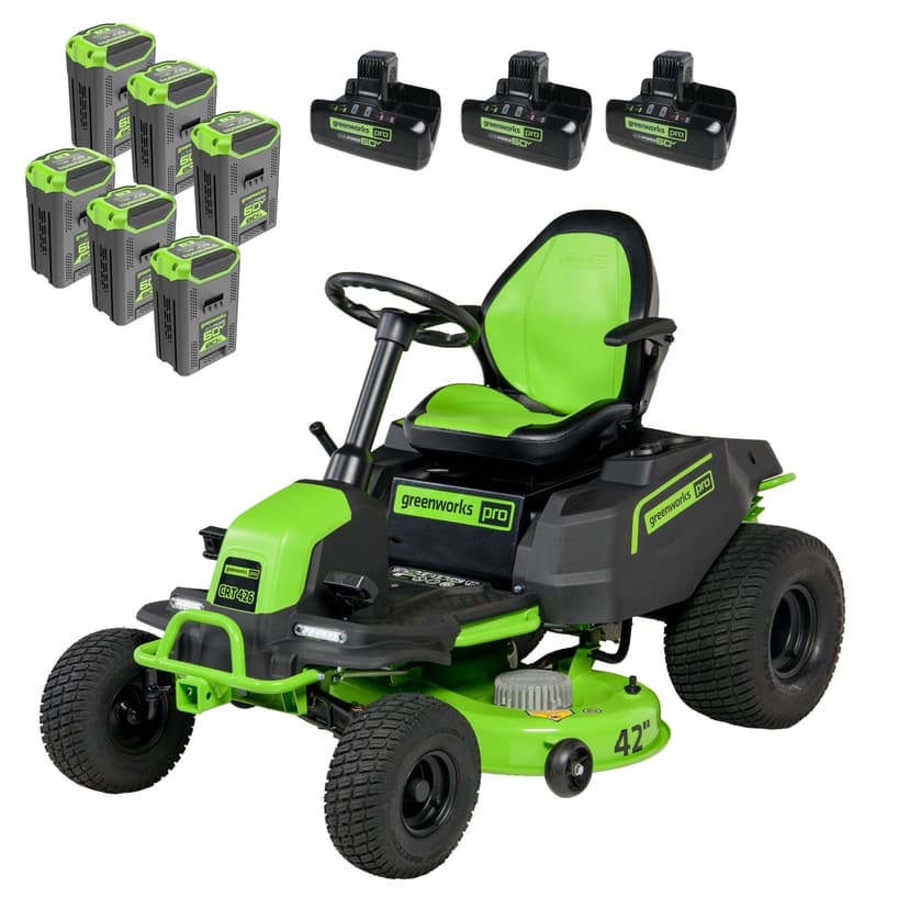 Greenworks 60V 6x8Ah Electric Riding Lawn Mower with Removable Batteries, 42-in