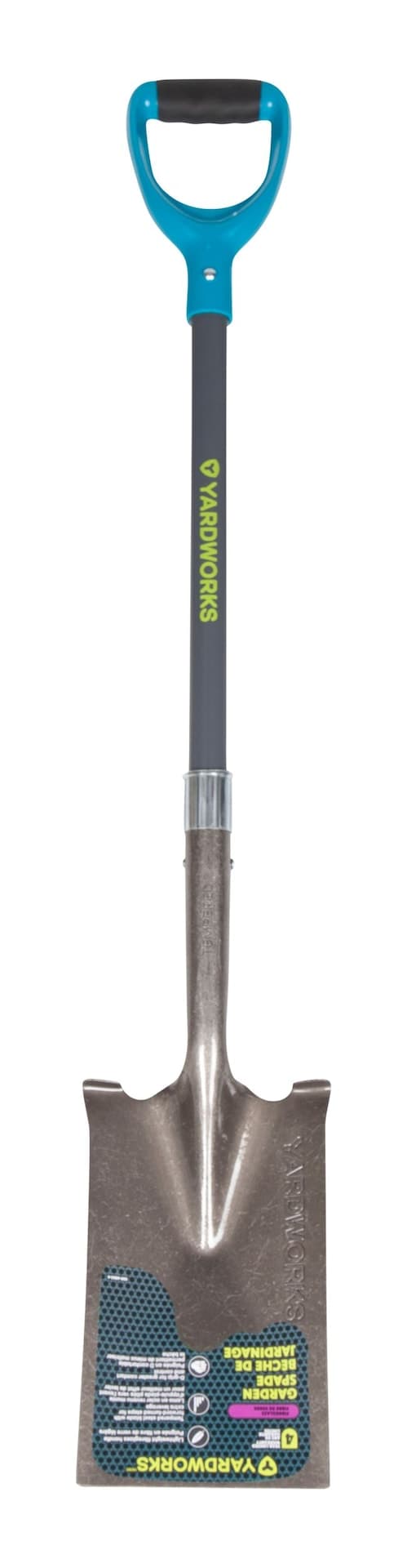 Yardworks Ergo Steel Square-Point Short-Handle D-Grip Spade Shovel, 42-in Fibreglass Shaft