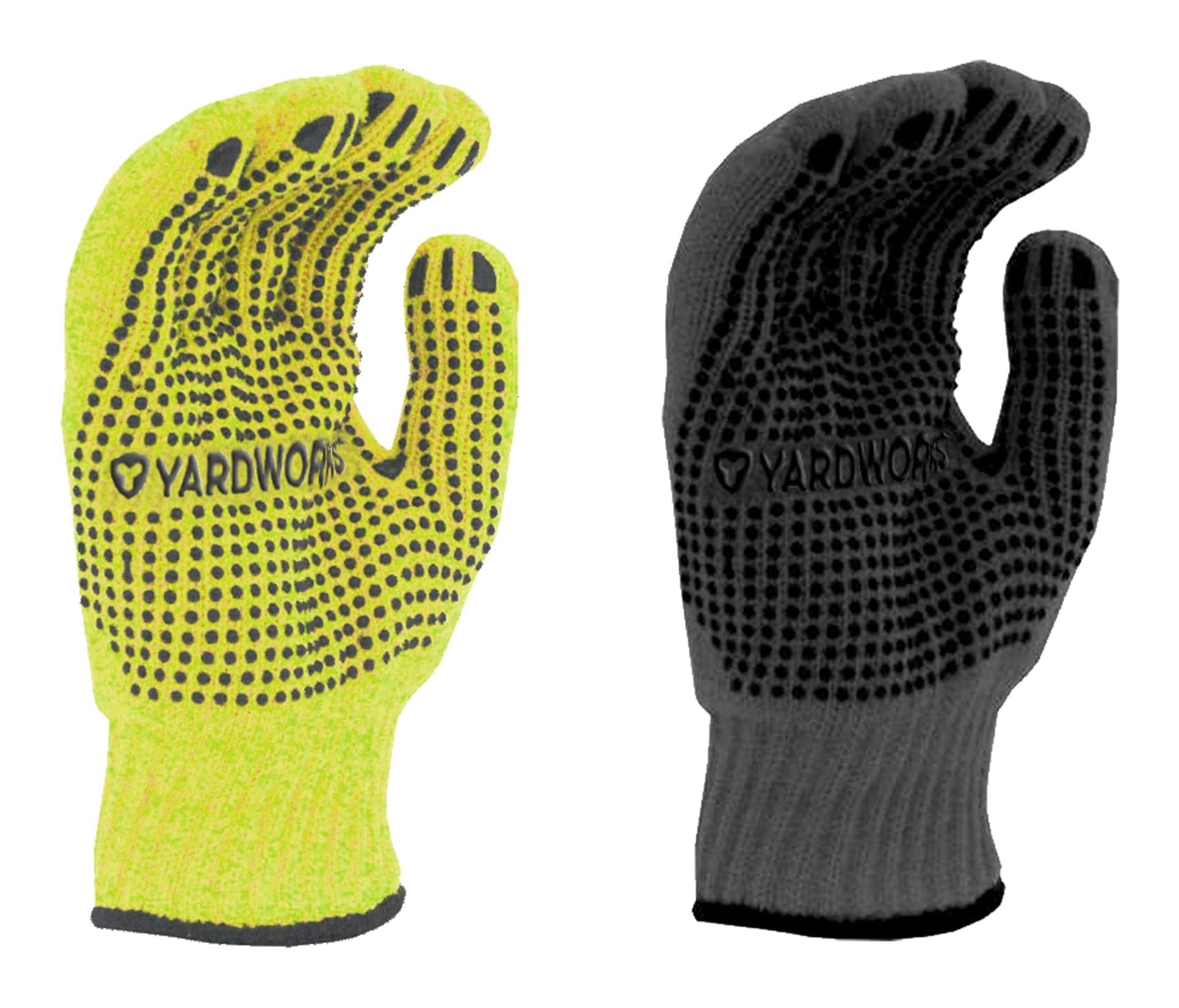 Yardworks Knit Dotted Palm Lined Unisex Work Gloves, Large, Yellow, Grey, 2-pk