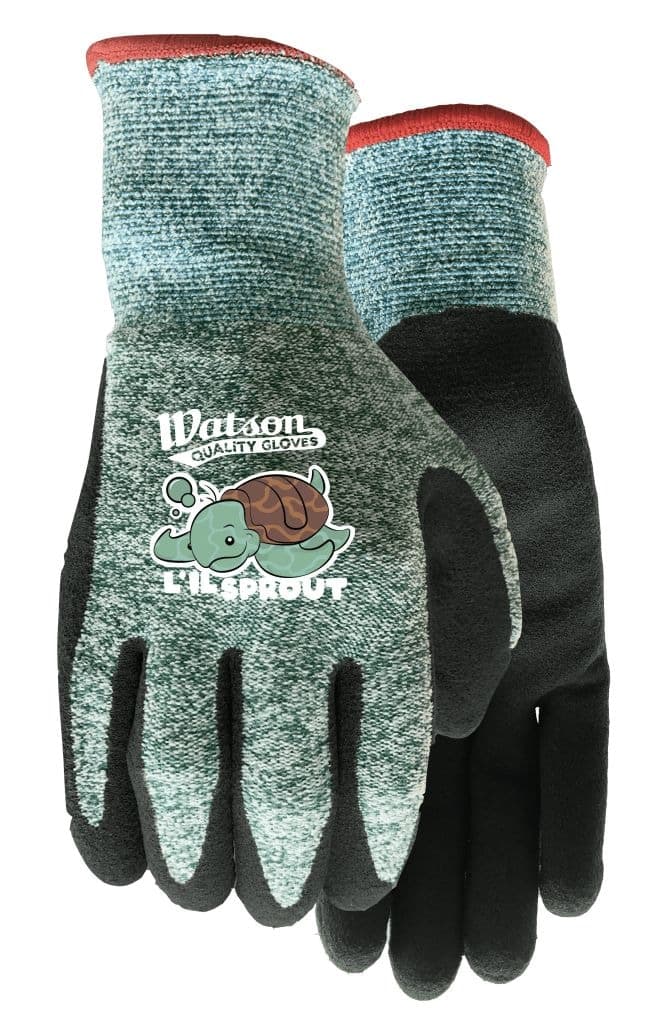 Watson Lil Sprout Knit/Latex Gardening Gloves for Kids, Green, Extra Small